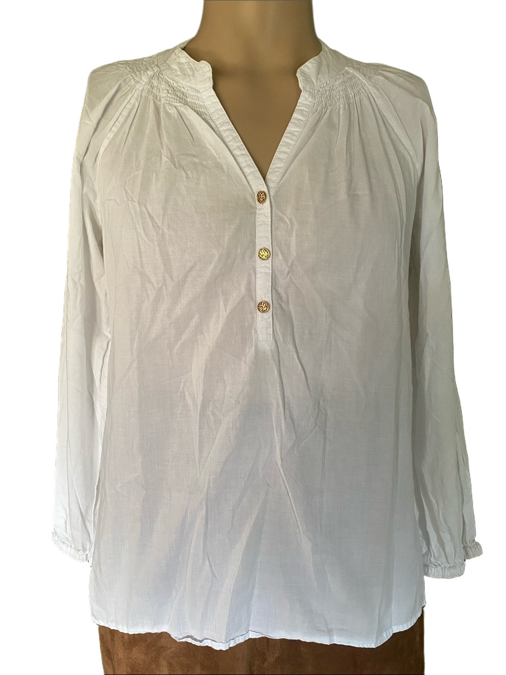 Lilly Pulitzer White Long-Sleeve Smocked Yoke Tunic